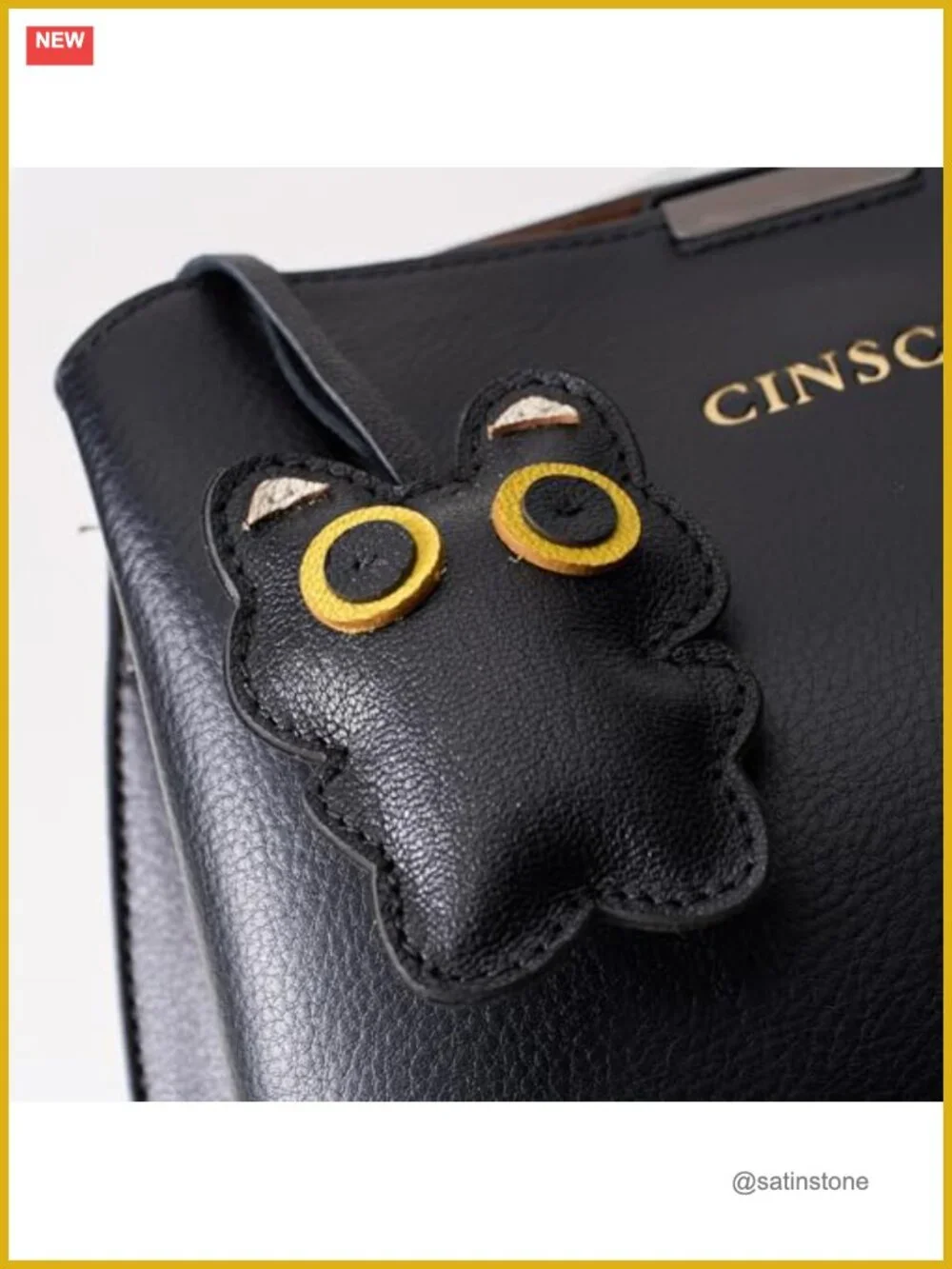 Black Cat Bag Charm Faux Leather PU Purse Accessory Keychain Cute Gift